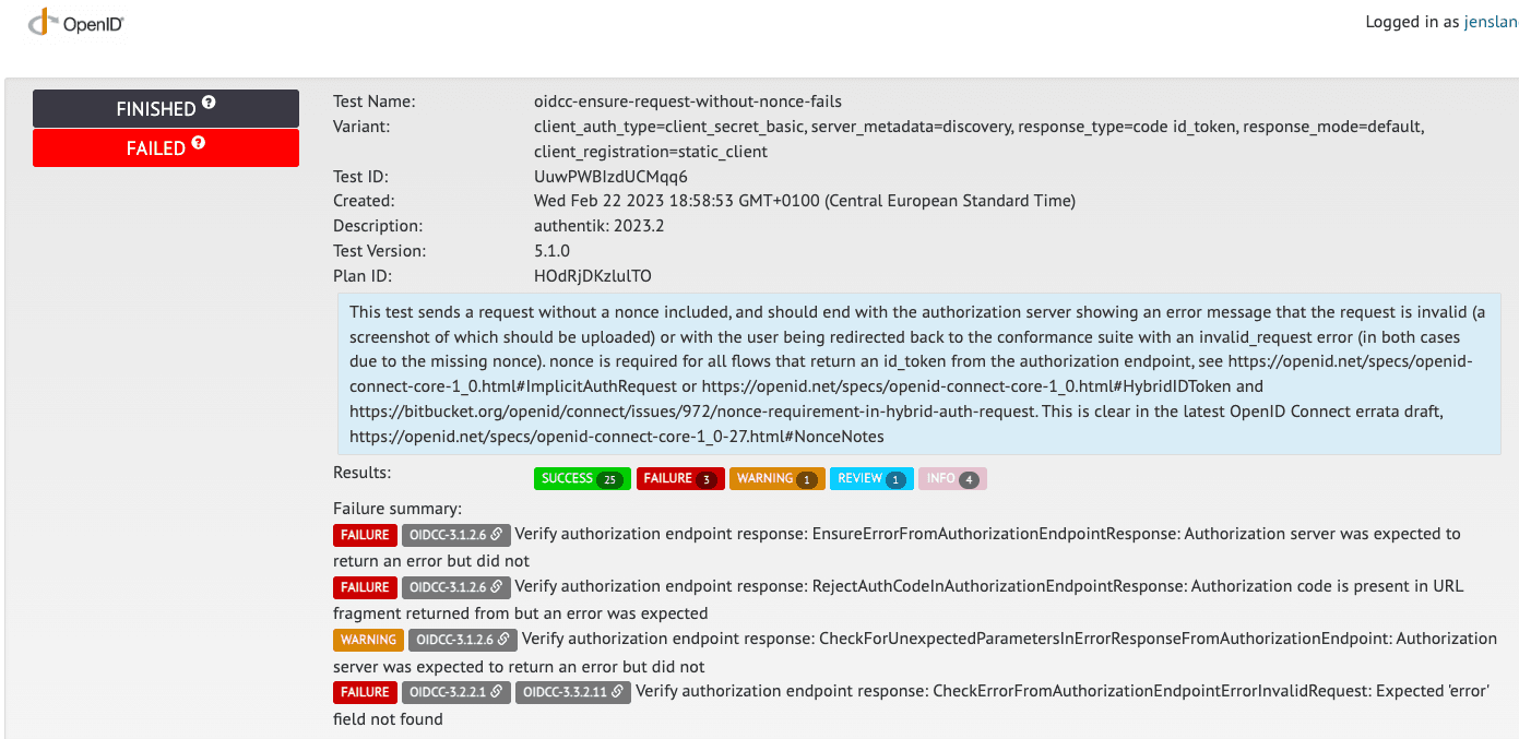 Failed test overview