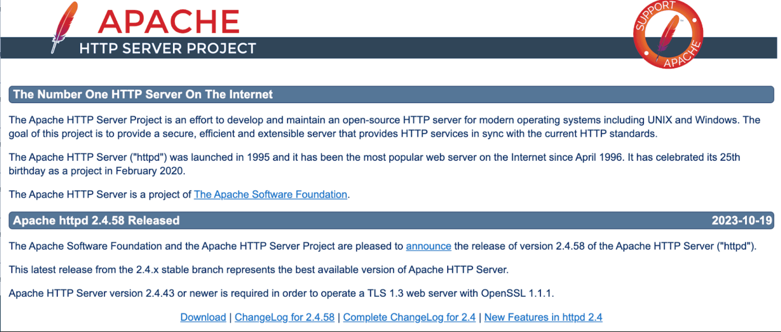 screenshot of Apache website's download page.