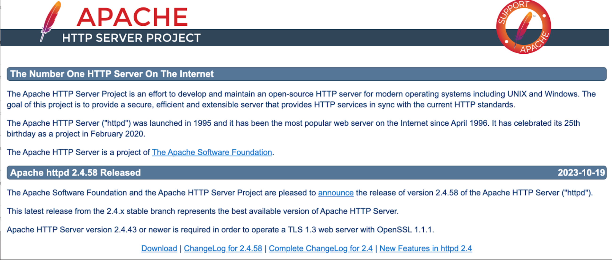 screenshot of Apache website&#39;s download page.